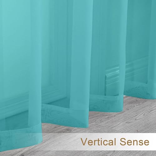 Image of Chyhomenyc Sheer Turquoise Tier Curtains 24 Inch Length, Small Window Curtains Treatment for Bathroom Living Room Basement, Short Rod Pocket Cafe Curtain, 42W x 24L Inches, 2 Panels