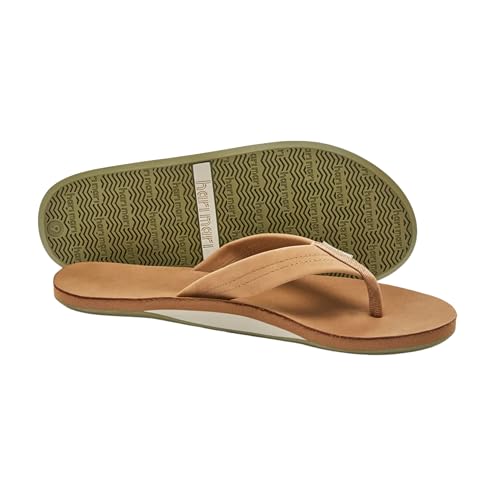 Hari Mari- Fields- Men's Nubuck Leather Flip Flops with Colorful Outsole- No Break Ins, Firm Arch Support, Soft Squeeze Eva Midsole and Beveled Edge to Reduce Tripping