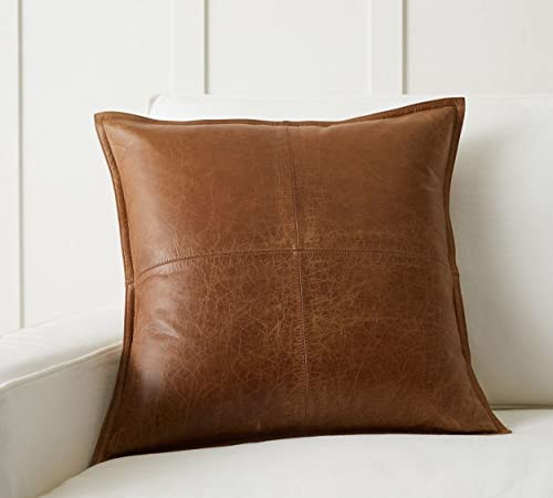 Leather Jackson Leather Throw Pillow Cover Brown Modern Decorative Cushion Covers With Hidden Zipper Closure For Living Room & Bedroom (24 X 24 Inches) #TOP3