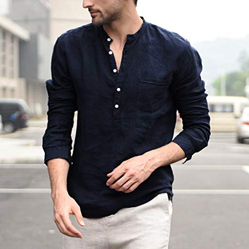 Blusa longa de manga com botão camisas masculinas vintage cor linho retrô camisas masculinas camiset