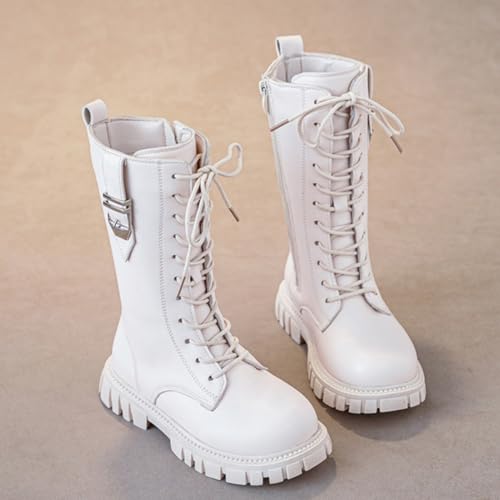 Girl's Knee High Boots Lace Up Side Zipper Combat Boots Faux Leather Non Slip Riding Boots Lug Sole Chunky Heels Shoes2