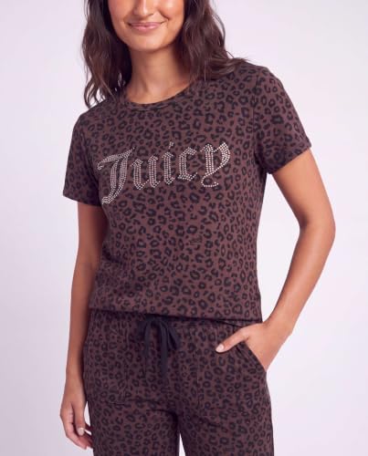 Image of Juicy Couture Women's 2 Piece Velvet Fleece Short Sleeve Shirt and Pants Lounge Sleepwear Set