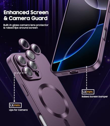 Image of DIZORO Magnetic Case for iPhone 13 Pro Cover [Compatible with MagSafe][Built-in Camera Lens Protector] Slim Soft Silicone Bumper Shockproof Metallic Luster Back Cover Phone Cases (Wine)