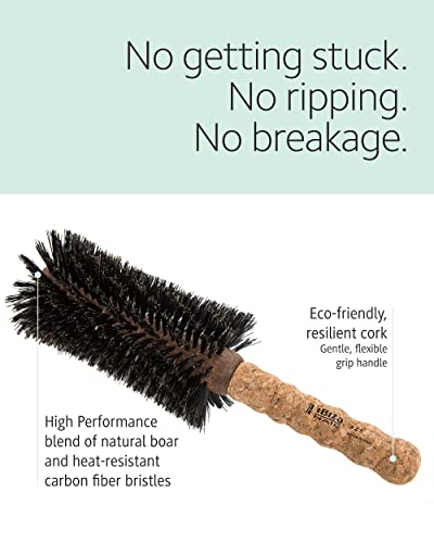 Ibiza Hair Boar Bristle Concave Barrel Brush (Z Series) | Hybrid Boar & Heat Resistant Nylon Bristles with Cork Handle | Contours to the Head Shape to Create Shiny Hair | Ideal for All Hair Types