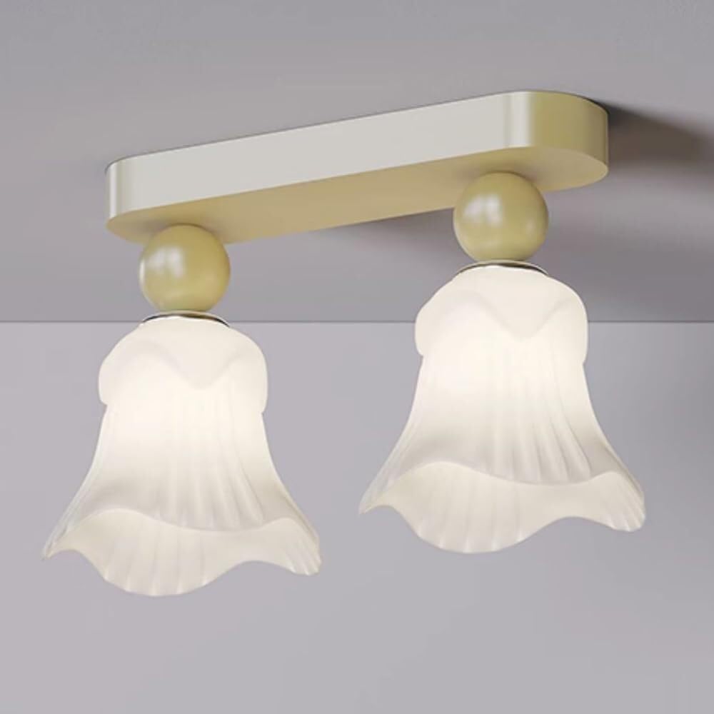 LYMSXAZOU Semi Flush Mount Ceiling Light Modern White Glass Nordic 2 Flower Shape Lamp Hallway Entryway Lighting(Milky Coffee Color)