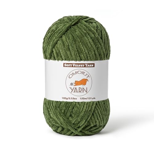 Image of Fluffy Velvet Yarn for Crocheting, Chunky Chenille Baby Blanket Yarn for Crocheting, Soft Fuzzy Puzzle Yarn for Knitting, 100g /3.53oz Bulky Thick Amigurumi Crochet Yarn（Army Green）