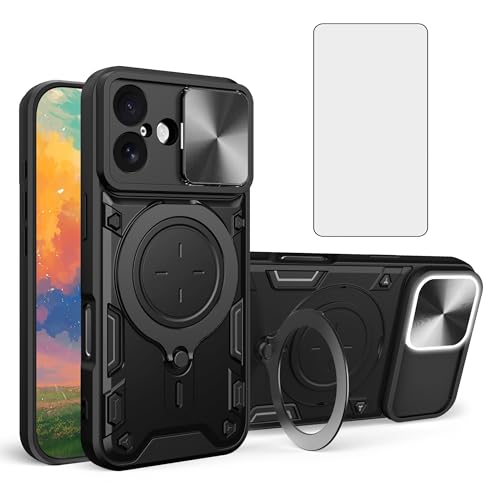 Coque iPhone 17 hybride noire avec anneau métallique antichoc robuste