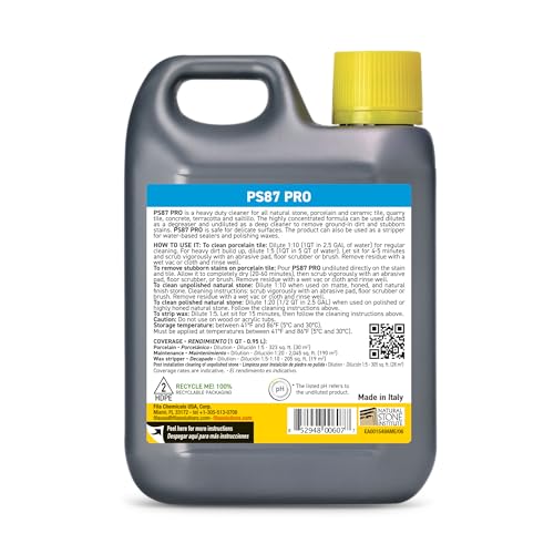 FILA Heavy Duty Cleaner PS87 PRO, Stain Remover Grease, Coffee, Wine, Wax, Ink, Hard Surface Floor Cleaner, ideal for Natural Stone, Terracotta, Quarry Tile, Concrete, Porcelain, 1 QT