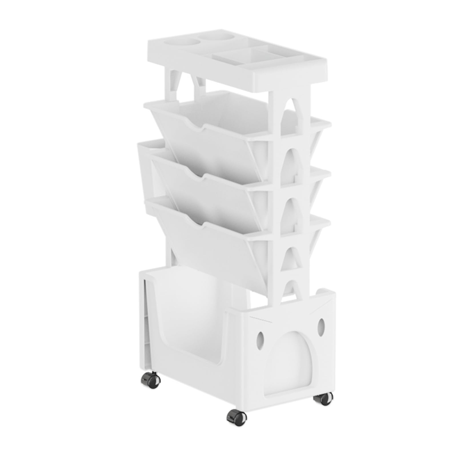 Mobiles Bücherregal mit Rollen, Beweglicher Bücherregalwagen, 5 stufiger Rollwagen mit Rädern, Herausziehbarer Rollwagenfür Büro Küche Schlafzimmer Badezimmer (Weiß), TTJ0698