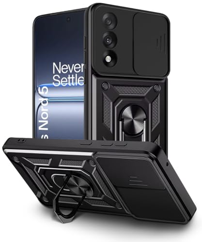 Image of WOW IMAGINE Tough Armor Bumper Mobile Back Case for 1+ OnePlus Nord 5 | Sliding Camera Shield Cover | Shock Proof 360 Protection | Hybrid PC + TPU | Ring Holder with Kickstand - Black