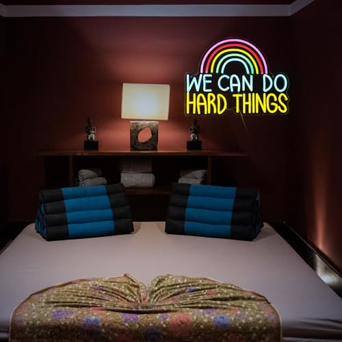 Image of We Can Do Hard Things Neon Sign USB Powered Rainbow Neon Light for Wall Decor Colorful Dimmable LED Light Up Sign for Bedroom Classroom Party Practical Activity Title(16.3 * 12.4In)