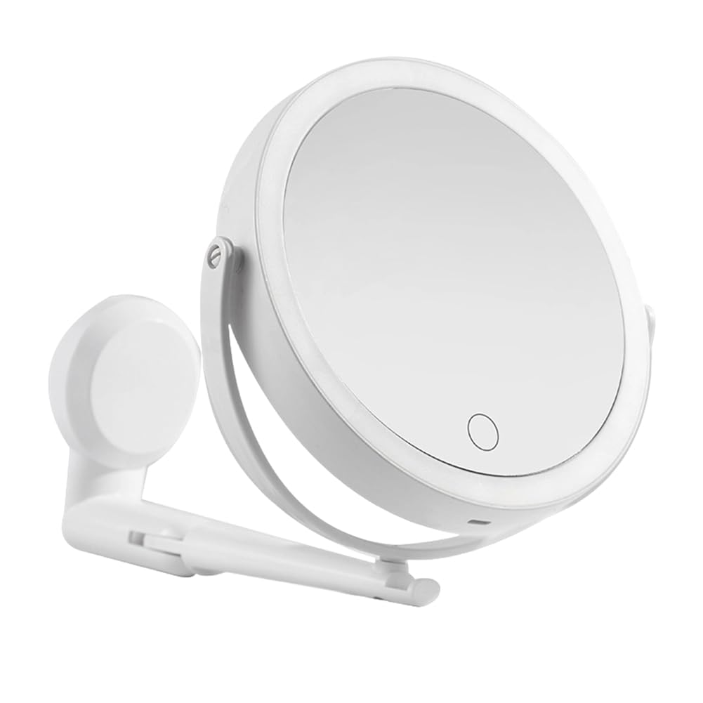 Jnchdghwa Wall Mounted Lighted Makeup Mirror with Magnification 5X, 7 Inch Double Sided Magnifying Vanity Mirror Wall Mirrors
