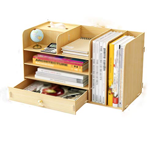 Office Organizer Sorter, Multifunctional Organizer Tray Stacking Compartments Sliding Drawer Bookshelf for File Stationery Accessories-White Maple-B