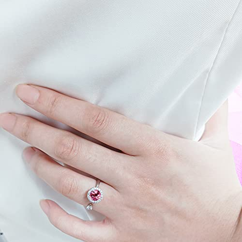 TZL Rotating Birthstone Rings for Girls Womens Birthday Gifts Embellished with Crystals from Swarovski Ring 18K White/Rose Gold Plated Adjustable Size 5-9 (pink)