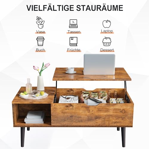 DUMOS Couchtisch Höhenverstellbar, Qualität Wohnzimmertisch, Multifunktionales Coffee Table Ausziehbar, Couchtisch mit Stauraum, Geeignet für Wohnzimmer, Schlafzimmer, Büro (Braun) – Bild 7