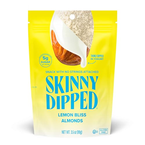 SkinnyDipped Lemon Bliss Yogurt Covered Almonds, Healthy Snack, Plant Protein, Gluten Free, 3.5 oz Resealable Bags, Pack of 1