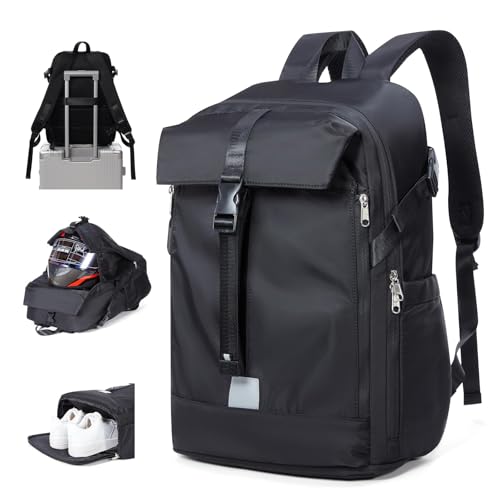 HYC00 Mochilas de Motocicleta para Hombres Mujere Mochila Moto Expandible Bolsa Motorista Impermeable,Mochila de Baloncesto fútbol Hombre,Accesorios de Motocicleta,Bolsas de Laptop Viaje Escuela,Negro