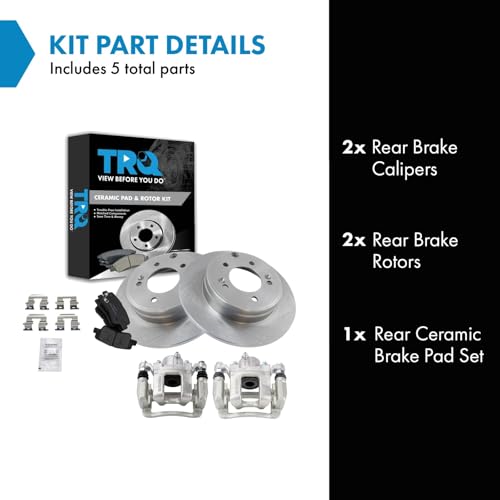 Image of TRQ Rear Brake Pad and Rotor Set Ceramic Solid Rotors Calipers