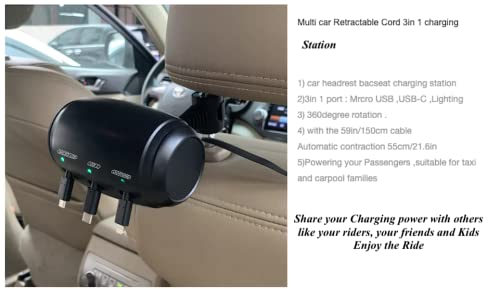 Multi Car Retractable Backseat 3 In 1 Charging Station Box With Smallest Car Charger Compatible With All Phones | Iphone | Samsung | Android | Charging Dock Attach To Headrest Share Ride Accessories #TOP5