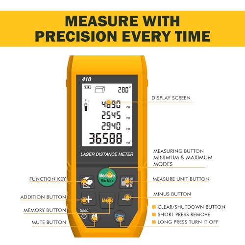 Image of Fluke 410 100mtr Digital Laser Distance Meter Tape with Free Carry Case Large LCD Display Rechargable Battery IP65 Dust & Water Resistant for Distance Area and Volume Measurement (1 Year Warranty)