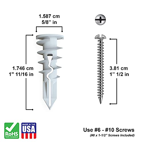 Toggler Snapskru Sp Self-Drilling Drywall Anchor With Screws, Glass-Filled Nylon, Made In Us, For #6 To #10 Fastener Sizes (Pack Of 50) #TOP1