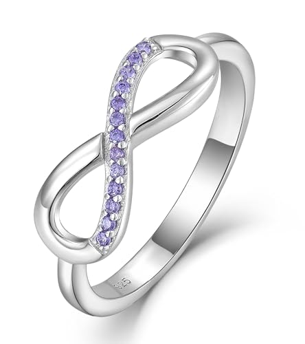 YL Infinity Rings 925 Sterling Silver Engagement Ring Birthstone Anniversary Jewelry for Women - Main Image