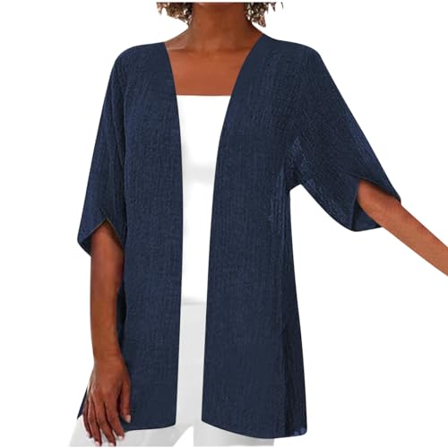Cardigan Femme Leger col V Coton Ete Gilet Chic Et Elegant Ample Confortable Veste Grande Taille Ouvert sur Le Devant été Manteau Casual LéGer Fluide Kimono...