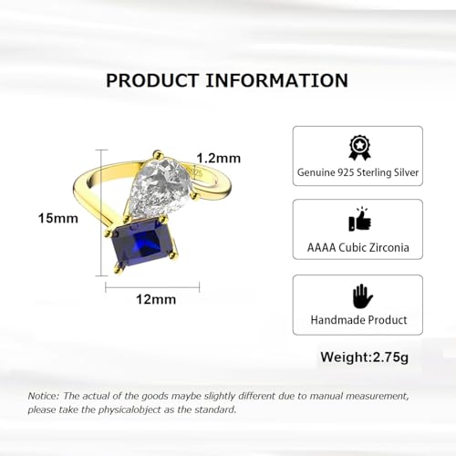 Yellow Gold Plated 925 Sterling Silver Engagement Ring Jewelry for Women, Birthstone Gemstone Simulated Blue Sapphire/Green Peridot & Cubic Zirconia Ring for Her2