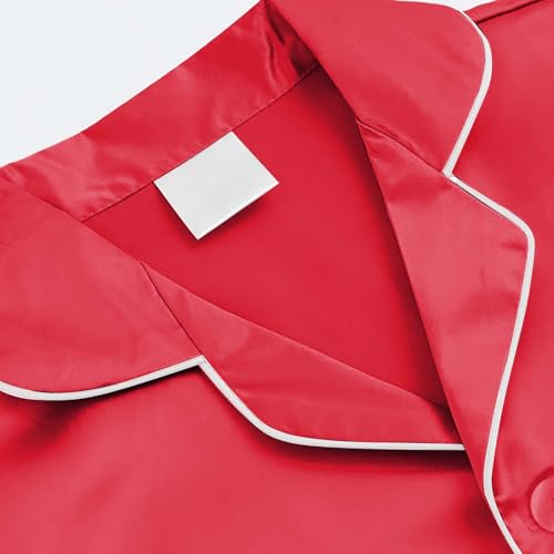 Teen Girls 2pc Satin Short 𝐏ajamas Sets Button Front Collar Shirt Shorts 𝐏𝐉 Soft Lightweight L𝐨ungewear Sl𝐞epwear2