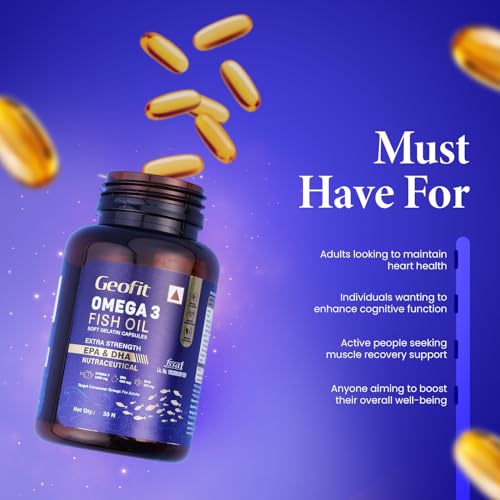 Image of Geofit Omega 3 Fish Oil Capsules 30 Capsules (Pack of 2) | Heart, Brain, Muscle & Joint Health, With EPA & DHA, Safe for Adults