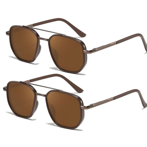 SODQW 2 Pack Tangle Free Aviator Sunglasses for Women Square Frame Sun Glasses for Driving &Traveling UV Protection