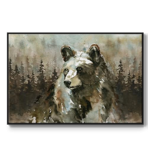 Renditions Gallery Floater Framed Wall Art Pantings Lodge Twilight Black Fox Floater Framed Wall Hanging Artwork for Office Bedroom Kitchen - 27"X41" Black Frame GAL007