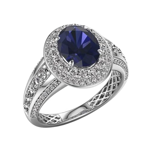 Bague Solitaire Saphir Ovale en Argent 925 de Haute Qualité avec Zirconium Éclatant pour Femme