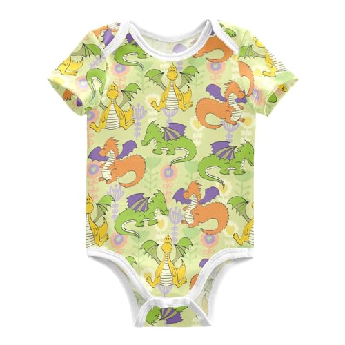 vvfelixl Baby Girl Onepiece Clothes Cartoon Dragons Baby Bodysuits Short Sleeve For Infant Boys 3-6 Months