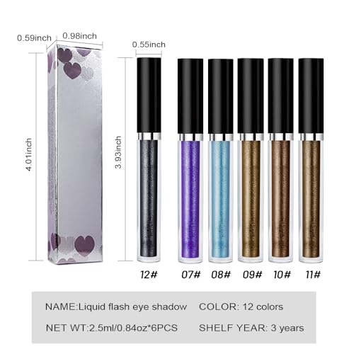 Image of SUAKE Liquid Sparkling Glitter Eyeshadow Stick Pack - High Pigment Shimmer Metallic Eye Shadow, Long-Lasting, White Blue Black Gold Purple Bold Colors,Quicking-Dry (7#-12#, Pack of 6)
