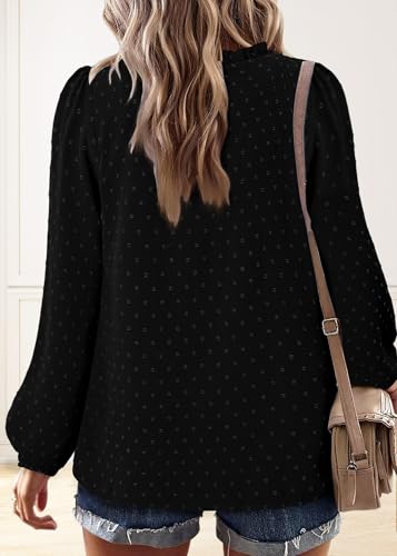 BETTE BOUTIK Women Boho Long Sleeve Shirts Dressy Casual V Neck Fall Fashion Tops Swiss Dot Flowy Blouses