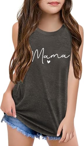 Image of Qbily Tank Tops for Girls Kids Summer Casual Cute Sleeveless Crewneck Graphic T Shirt 5-14 Years