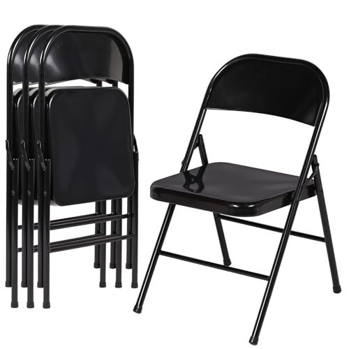 VECELO Metal Folding Chairs 4 Pack, Double Hinged Steel Frame Easy Foldable&Stackable for Office Kitchen Dinning Wedding Patio and Garden