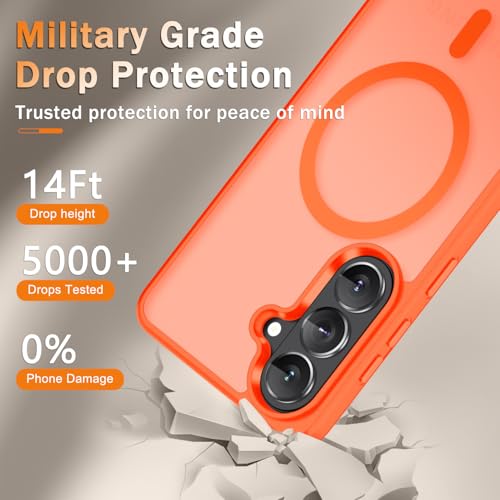 Image of YENAPOON for Samsung Galaxy S26 Case, Matte Magnetic Phone Cover, Orange | Fit for MagSafe, Screen Protector included, Shockproof Military Grade Protection, Translucent Frosted Back