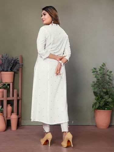 Image of rangita Off White Rayon Calf Length Printed A-line Kurti for Women | Kurta for Women