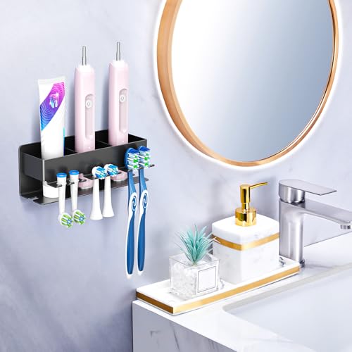 Image of Toothbrush Head Holders, Electric Tooth Brush Head Holder, Adhesive Toothpaste Holder for Shower Bathrooms, Wall Mounted Tooth Brushing Holder Organizer Storage (Black, Large)