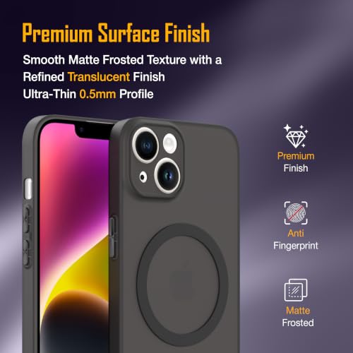 Image of ZAP CASE Paper Thin Case for iPhone 14 | Ultra-Slim 0.5 mm Back Cover | Metal Buttons | Lightweight | Matte Finish | Anti-Fingerprint | Scratch Resistant | Camera Protection | Magsafe | Black