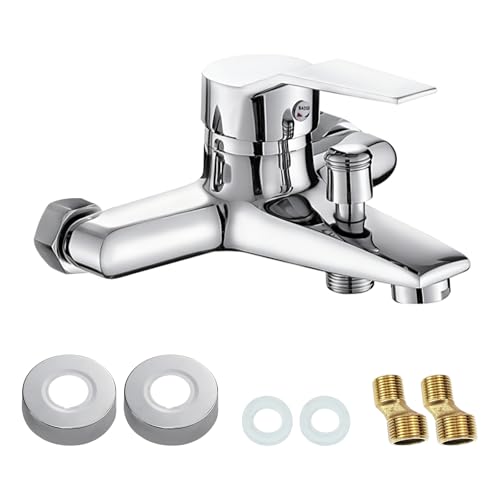 Mezclador de Bañera, Kit de Grifo de Bañera, Mezclador Monomando de Bañera con 2 Salidas de Agua, Grifo de Agua Caliente/Fría, Montaje en Pared para Baño y Bañera, Salida de Ducha de 1/2 Pulgada