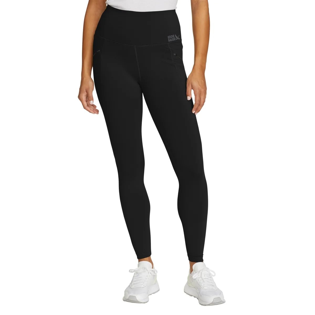 Eddie Bauer Women's Black Comfort Stretch Moisture Wicking Trail Legging Tight With Pockets, Large