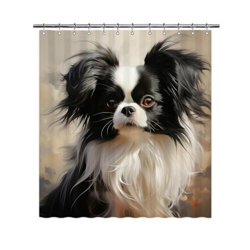 Ganshan Bi Funny Japanese Chin Dog Shower Curtain for Bathroom Home Decor Dog Puppy Pet Animal Print Bath Curtains with 12 Hooks 66x72 Inch Style 4