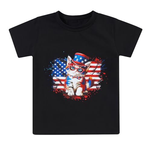Lovekider 4th of July Cat Tshirts for Boys 5T - American Flag Shirt Size 5- Soft Cotton Short Sleeve 5 Years Old T-Shirt