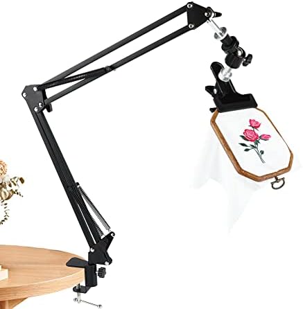 Embroidery Hoop Cross Stitch Stand: Adjustable Metal Rotated Embroidery Hoop Holder with 360 Hoop Spin Knob