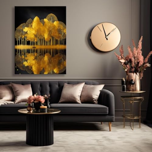 Cuadro de árboles dorados para salón, lienzo abstracto negro y oro que transforma tu dormitorio 3