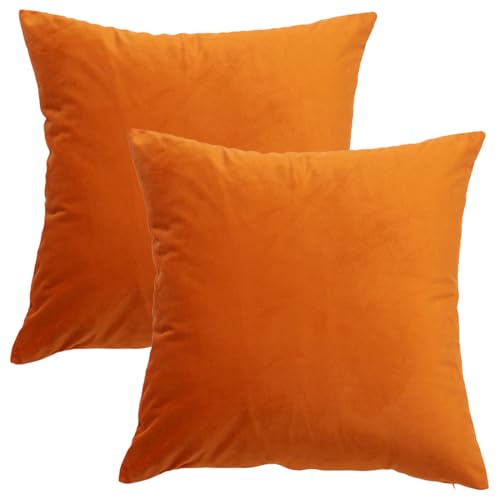 Image of GONOVE Cushion Covers 45x45cm Decorative Modern Throw Pillow Case Pack of 2 Velvet Soft Pillow Cushion Covers Square Orange Pillowcase for Livingroom Sofa Bedroom