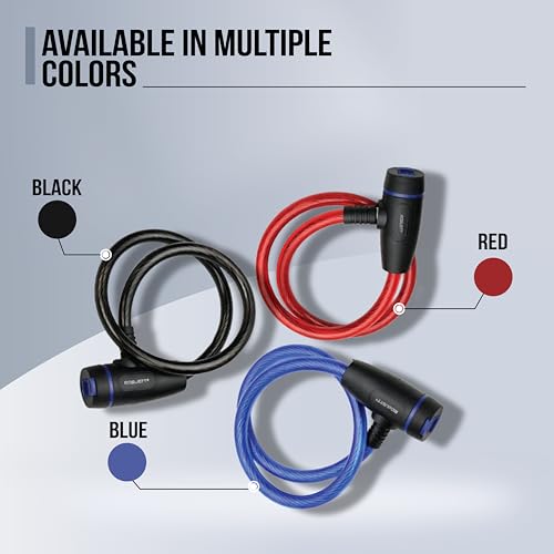 Image of Robustt Braided Steel Cable Lock with Keys - 0.65m Long (Pack of 2), 10mm Thick PVC Coated Cut-Resistant Cable | Dust Cover Key Slot | Extra Key Included | Anti-Theft Cable Lock-Red